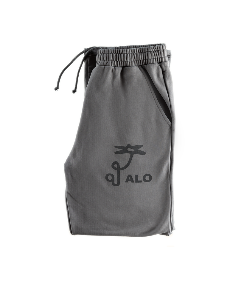 Gray drawstring bag with 'OUALO' logo on a white background